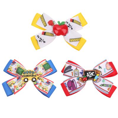 China Sweet Ribbon ABC Apple Bow With Ruler Student Girls Hair Accessories Cuts Red Polka Dot 1st Day Of School Back To School Hair Bows for sale