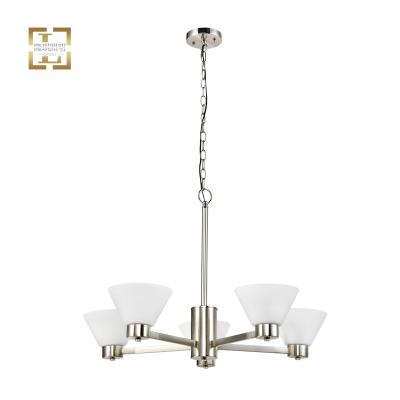 China Contemporary Base E26 Satin Nickel Finish 5 Light Modern Farmhouse Lamp 5 Light Modern Frosted Glass Indoor Decorative Pendant Pendant Lights for sale