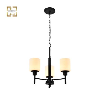 China Contemporary Style E26 Base Contemporary Matte Black Finish Frosted Glass 3 Light And Pendant Light Fixture Chain Chandelier for sale