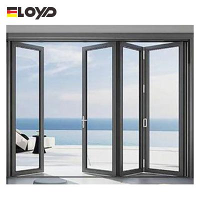 China Hurricane Proof Sound Insulation Double Glazed Bi - Folding Door Aluminum Patio Folding Glass Door for sale