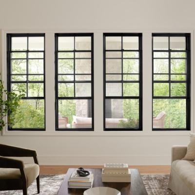 China 24x36 Vertical Sliding Black Aluminum Double Single Hung Window For Residential for sale