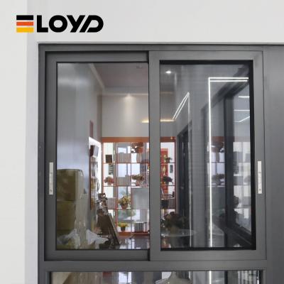 China Commercial Black Aluminium Sliding Window Section Soundproof Double Glazed for sale