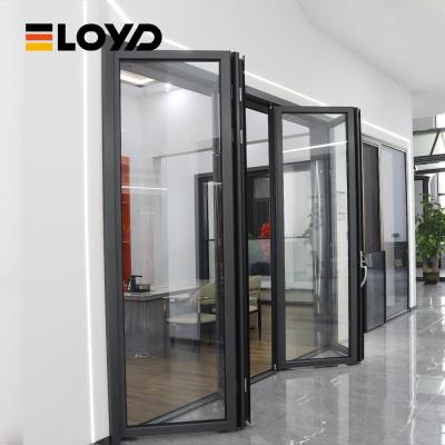 China Eloyd aluminium Bi-vouwvouwbare balkon terrasdeuren aluminium verticale vouwdeuren en ramen push up Te koop