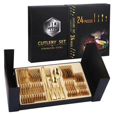 China Sustainable Contact Food Safe Stainless Steel 24pcs Flatware Set Dinnerware Set With Gift Box for sale