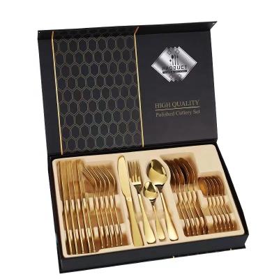 China Hot Selling Viable 24pcs 1010 Stainless Steel Cutlery Set With Gift Box Spoon Knife Fork Set for sale