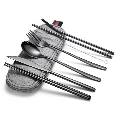 China Outdoor Travel Sustainable 7 Piece Stainless Steel Korean Dinnerware Set Portable Dinnerware Set for sale