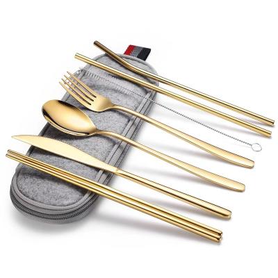 China Sustainable Hot Sale Office School Outdoor Korean Style Amazon Flatware Set With Bag 7 Pieces for sale