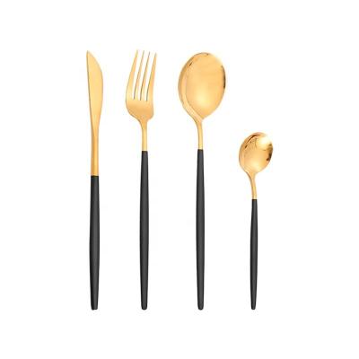 China Sustainable Customizable PVD Titanium Plated Besteck Spoon Fork Knife 4Pcs Set for sale