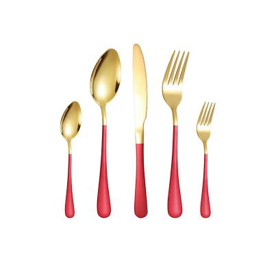 China Cheap Sustainable Restaurant 5 Piece Cutlery Set Round Handle Stainless Steel Flatware Set for sale