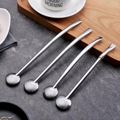 China Viable High Quality Reusable Stainless Steel Straw Spoon Stirring Straw Spoon for sale