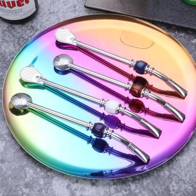 China Sustainable Portable Stainless Steel Drinking Brush Straw Spoon With Cleaning Handle for sale