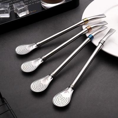 China Eco - Friendly Stainless Steel Sustainable Long Stirring Straw Spoon With Tea Filter for sale