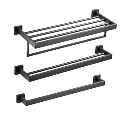 China Zhejiang Modern Factory Wholesale Square Black 304 Stainless Steel Wall Mounted Towel Rack Bar for sale