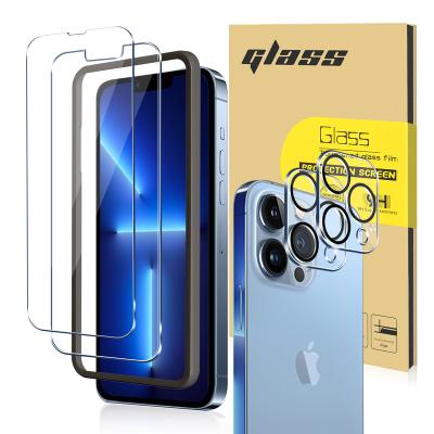 China Shockproof Retail Package Easy Install 9h Hardness Anti-scratch Tempered Glass Screen Protector For iPhone 13 With Camera Lens Protector for sale