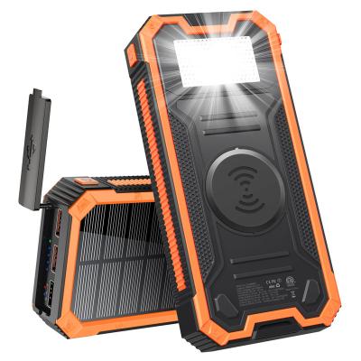 China Large Capacity 30000mAh Solar Panel Custom Portable Radio Power Bank Waterproof Qi Fast Charger Flashlight For Outdoor Camping for sale