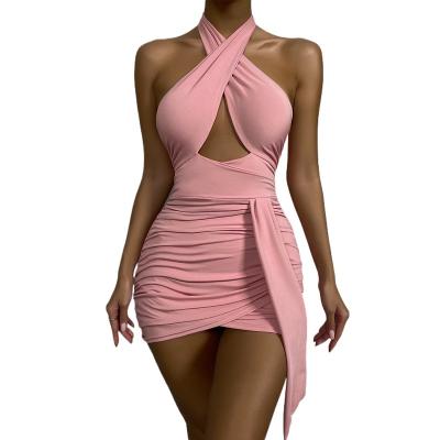 China 2022 Summer Fashion Women Sexy Bodycon Party Breathable Backless Spaghetti Strap Clubwear MIni Dresses for sale