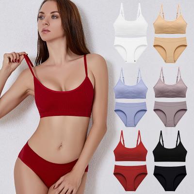 China Fashion QUICK DRY Ribbed Plus Size Seamless Strappy Two Piece Women Sports Gym Yoga Fitness Bra Underwear Sleepwear for sale