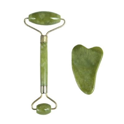 China Europe Xiuyan natural jade green double headed device facial jade beauty roller massager dish and skin care stone scraping tool for sale