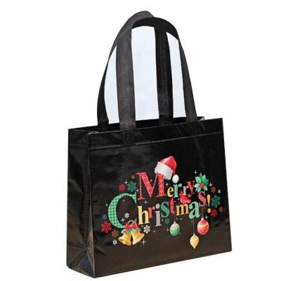 China Good Quality Customized Black Fancy Printing Ultrasonic Nonwoven Bag Eco-friendly Cheap Price Style Christmas Gift Bag With Handle for sale