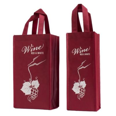 China Promotional Custom Logo Handled Printed Reusable Non Woven Grocery Packing Wine Bags For 1 Bottle, 2 Bottle And 4 Bottle for sale