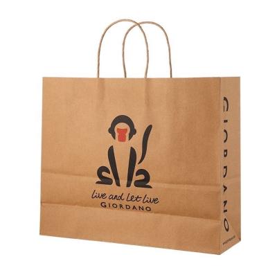 China High Quality Recyclable Brown Kraft Paper Clothes Twisted Handle Paper Shopping Bag, Custom Recycle Natural Gift Kraft Paper Bag for sale