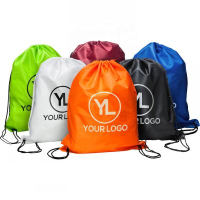 China Waterproof Reusable 210d Polyester Drawstring Backpack Sport Shoe Bags With Custom Logo Printed for sale