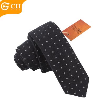 China Custom Cotton Men's 100% Dot Skinny Tie Dark Color Black Thin Tie For Men for sale