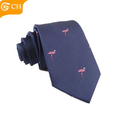 China Special Custom Design Fashion Flamingo Brand Label Ties Wholesale Mens Tie for sale