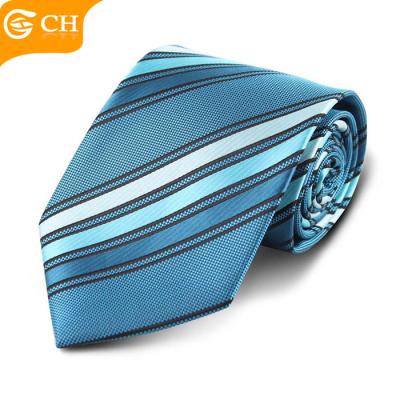 China Custom Wholesale Mens Tie Stripe Elegant Blue Striped Ties 100% Silk for sale