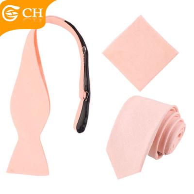 China Wholesale Pink Simple Stripe Cotton Handkerchief Tie And Self Tie Bow Ties Set for sale