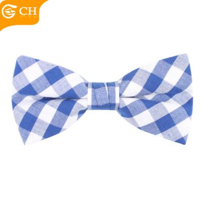 China Custom Grid Logo Blue Grid Cotton Bow Tie Buckle For Men's Casual Occasion Bow Tie for sale