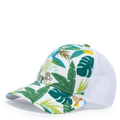 China Floral Printed Picture Custom 6 Panel Cotton Mesh Trucker Hat for sale