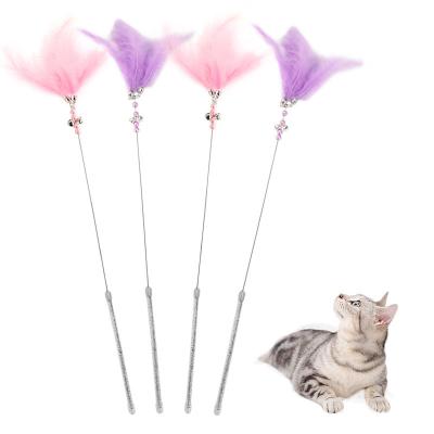 China Factory Style Toy Wholesale In Stock Pet Interactive Magic Wand Enigma Interactive Fairy Cat Toy Rabbit Hair Stick With Bell Feathers for sale