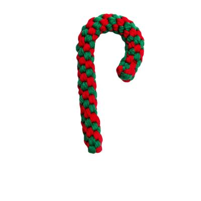 China Amazon Teeth Dog Toy Pet Christmas Cotton Knitting Viable Cane Interactive Chewing Cleaning Rope for sale