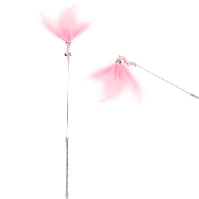 China Sustainable Plastic Mint Rod Luxury Feather Carbon Wands Scratch Funny Cat Teaser Stick Toy Long Guard for sale