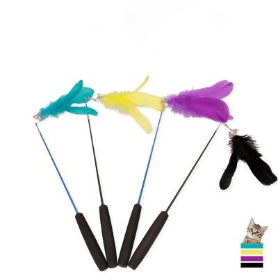 China Telescopic Cat Viable Stick Rod Cat Stick Cat Toy With Bell With Feather 4 Colors EVA Sound Handle for sale