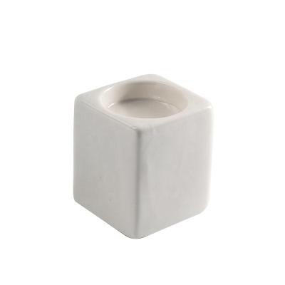 China Home White Shiny Ceramic Square Shape Container Color Decoration Ceramic Containers for Candles Maker Customized Candle Holder for sale