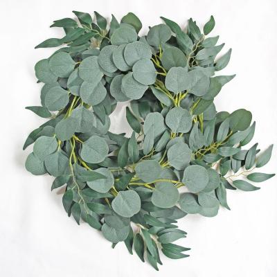 China Silk+plastic GM Greenery Garlands 6.56FT Artificial Eucalyptus Garland with Willow Leaves Faux Silver Dollar Leave Vines for sale