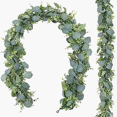 China Silk+plastic GM 5.5ft Artificial Eucalyptus Garland Spring Garland Fake Silver Dollar Greenery Garland Vines Table Runner for sale