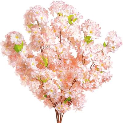 China Silk +plastic GM  Artificial Flowers Cherry Blossom Branches  Fake Silk Cherry Blossom Flowers Arrangements  (Champagne) for sale