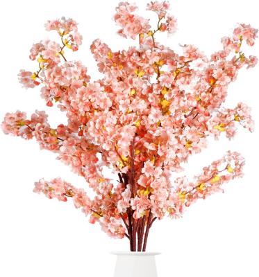 China Silk +plastic GM  Silk  Artificial Cherry Blossom Branches Flowers Stems  Fake Flower Arrangements pink color for sale