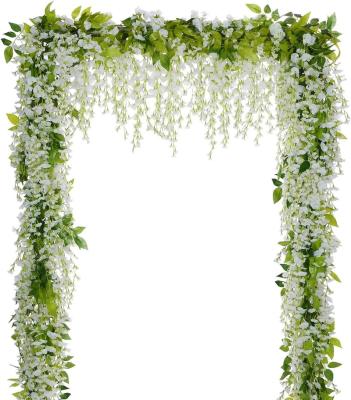 China Silk +plastic GM Wisteria Artificial Flowers Garland,  Total 28.8ft White Artificial Wisteria Vine Silk Hanging Flower for sale