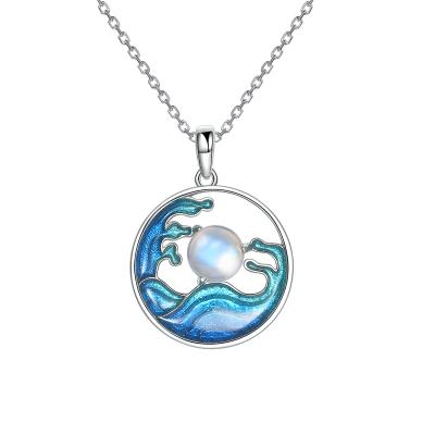 China New 2021 FASHIONABLE Chinese Style Necklace S925 Sea Moon Stone Natural Enamel Sterling Silver Female Pendant Necklace for sale