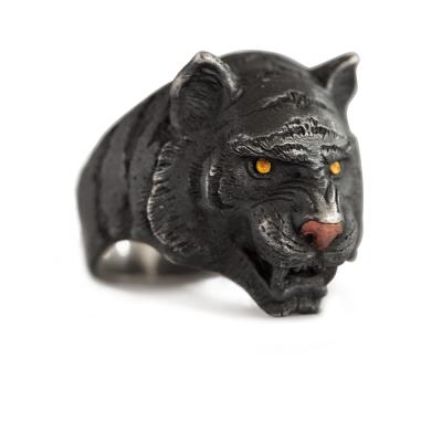 China Original design the latest 925 sterling silver is a towering black tiger ring with the perfect design for men for sale