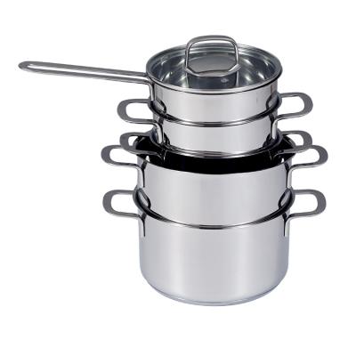 China OEM Sustainable Straight Shape Glass Lid 10 Pcs Cooking Pots 304 Stainless Steel Cookware Set for sale