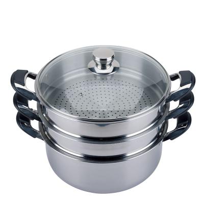 China Sustainable Most Popular Bakelite Handle Stainless Steel Steamer Pot Cookware Set for sale