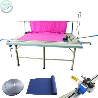 China Semi automatic electric round straight knife textile cloth end trimmer table clothing jeans fabric roll blind end cutting machine for sale