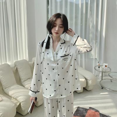 China Breathable Spring and Summer Satin Ladies Polka Dot Long Sleeved Pants Pajamas Comfortable Home Wear for sale