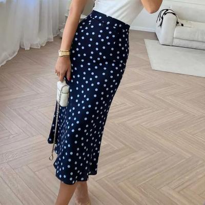 China Clothing Manufacturers Anti-Static One Line Custom Women's boho flowy skirts polka dots print high waist midi skirt for sale