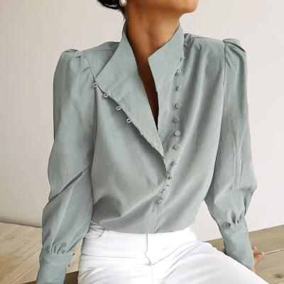 China Anti-wrinkle girls clothing fashion woman stylish solid tops and blouses korean casual shirts for women for sale